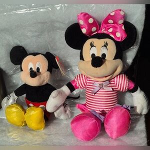 Disney Jr Minnie Mouse Plush 11"&TY Beanie Baby Disney Sparkle Mickey Mouse 8"